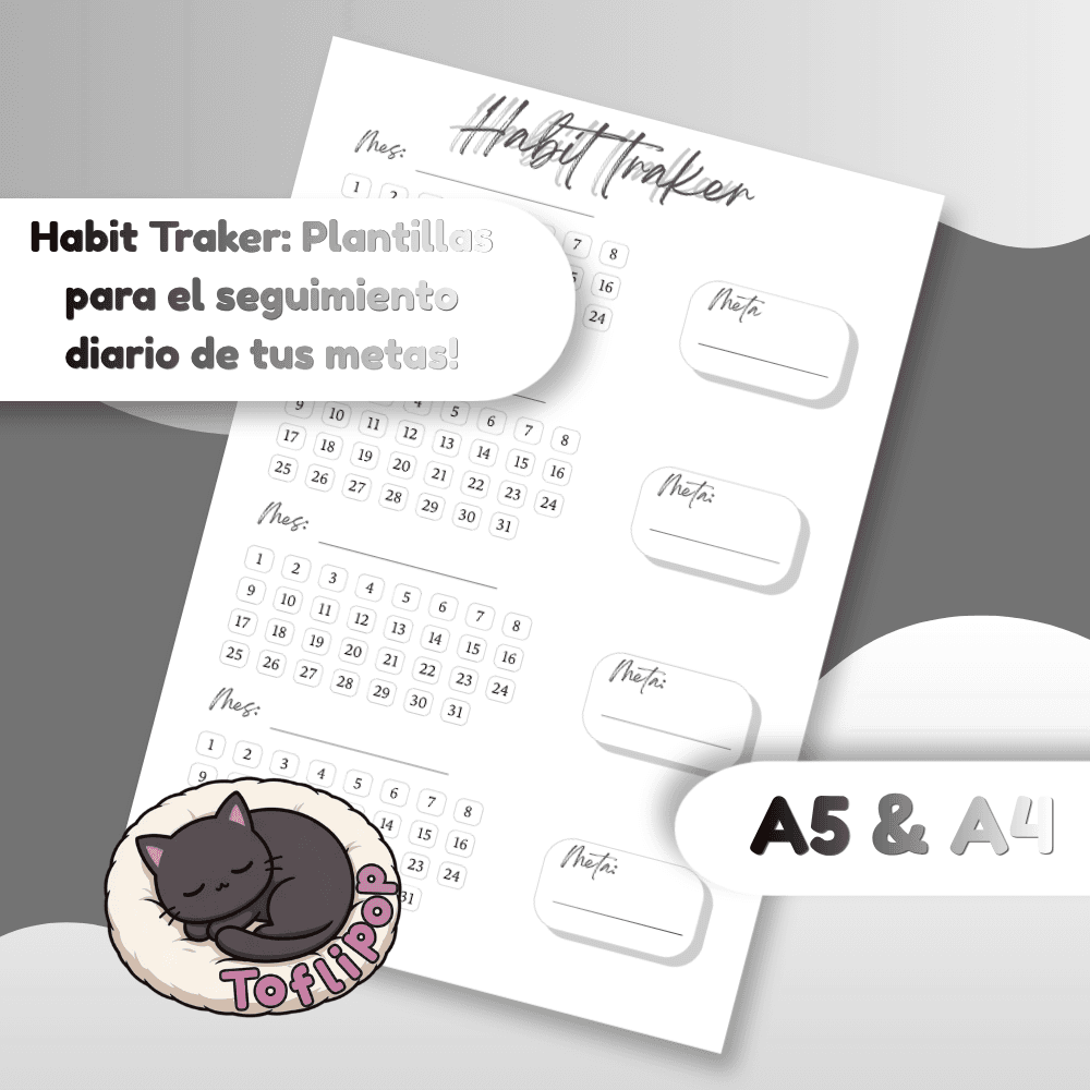 Tracker de Hábitos en Blanco y Negro - Planilla Minimalista A4 & A5 - Plantilla digital Toflipop