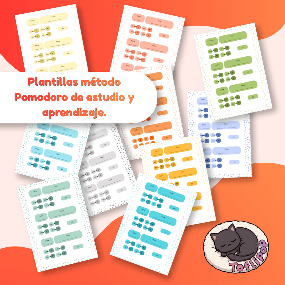 Plantilla Método Pomodoro - Plantilla digital imprimible 10 Estilos A4 Y A5 - Plantilla digital Toflipop