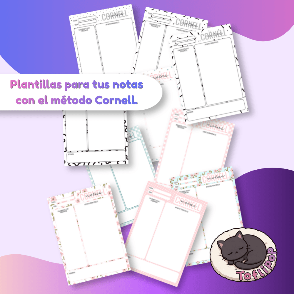 Plantilla Notas Método Cornell - Plantilla Digital Imprimible 10 Estilos A4/A5 - Plantilla digital Toflipop