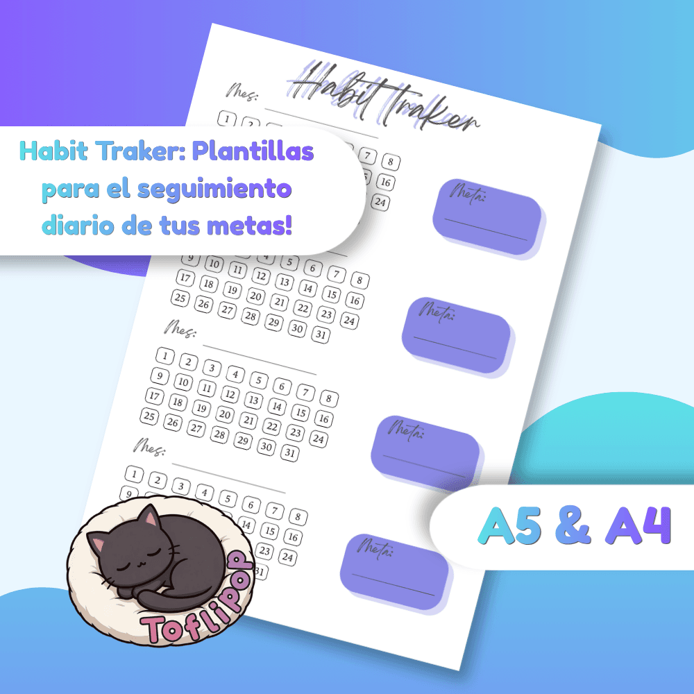 Tracker de Hábitos - Planilla Mensual Imprimible (10 Colores Fluo, A4 & A5) - Plantilla digital Toflipop